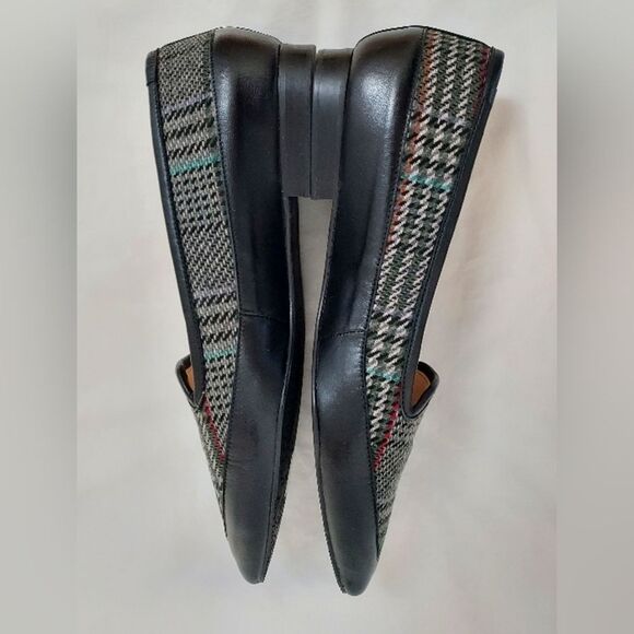 Jon Josef Made in Spain Black Leather Multi Plaid Pointed Toe Flats 8 - Picture 5 of 9